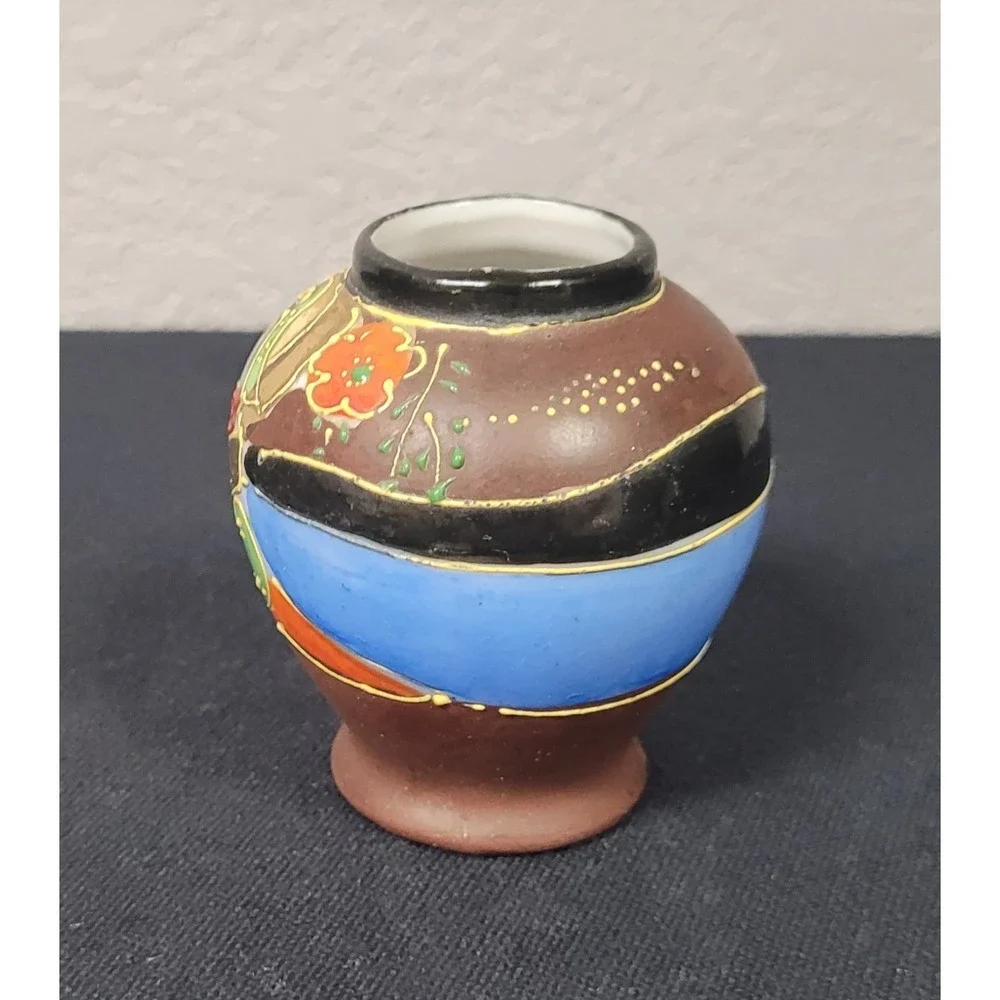Vintage 1950s-1960s Japanese Satsuma-style Miniature Hand-painted Bud Vase